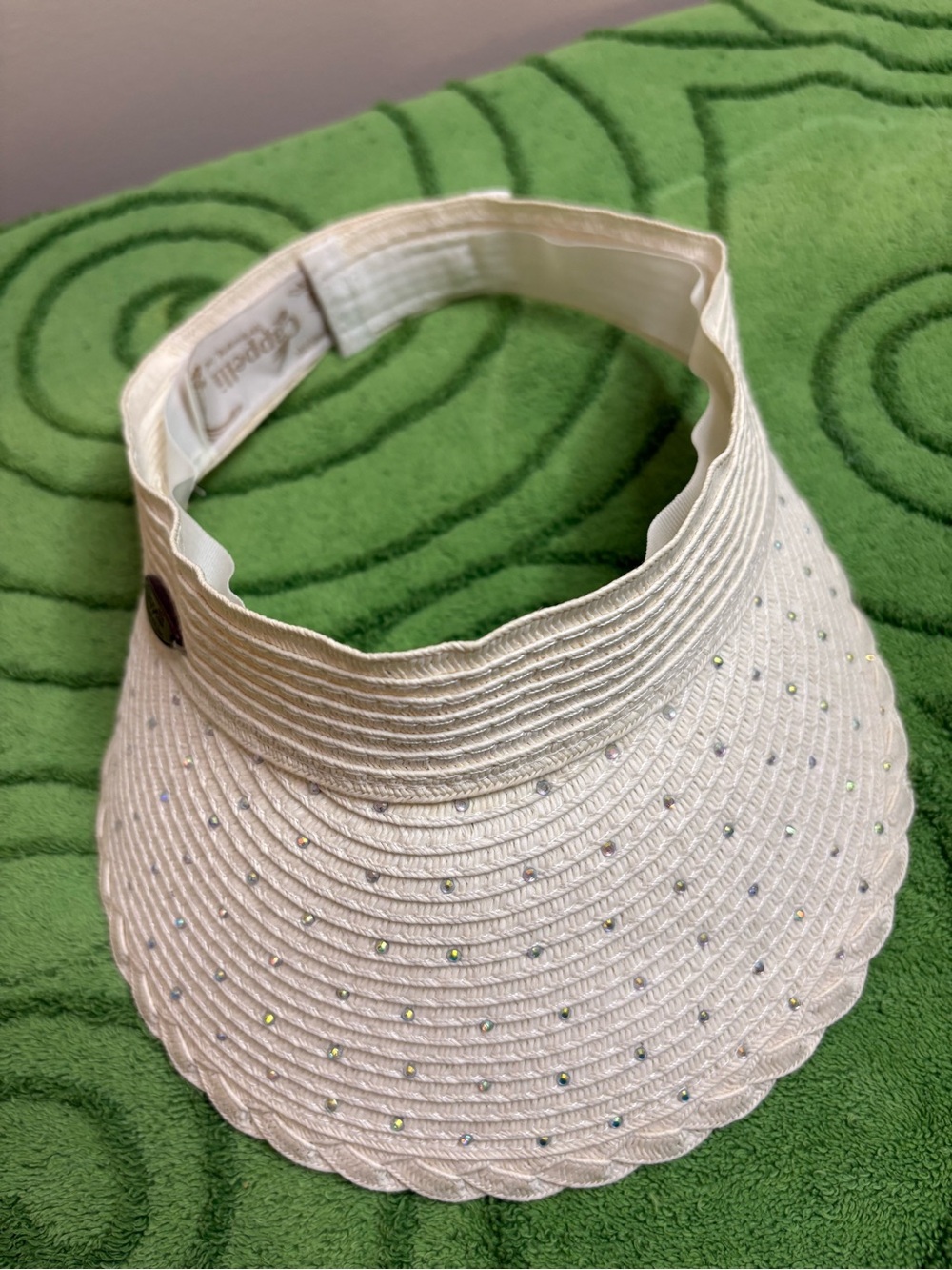 Capelli white, textured sun visit with subtle rhinestones on the brim